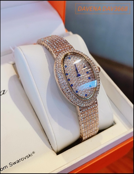 Đồng hồ Nữ Davena Mặt Elip Full Đá Swarovski Rose Gold