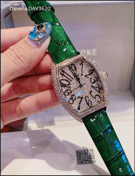 Đồng hồ Nữ Davena mặt Oval dây da Xanh cá tính