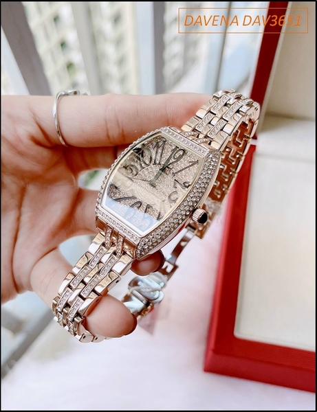Đồng hồ Nữ Davena Mặt Oval Rose Gold Full đính đá Swarovski