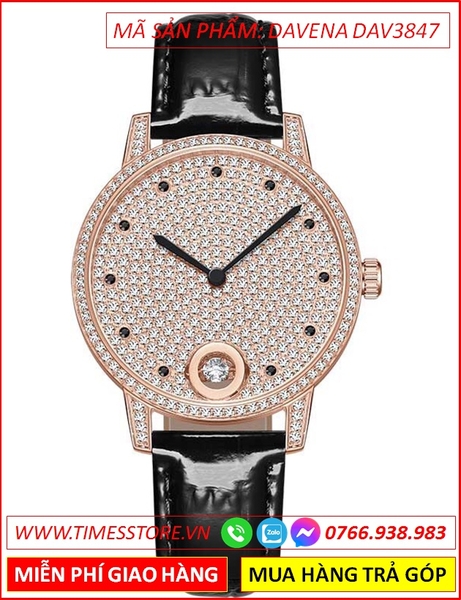 Đồng hồ Nữ Davena Dây Da Crystals From Swarovski Rose Gold