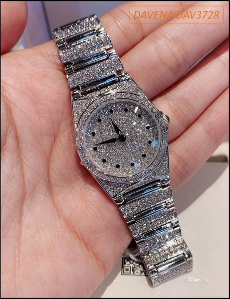 Đồng hồ Nữ Davena Mặt Tròn size nhỏ Full Đá Swarovski Silver (28mm)