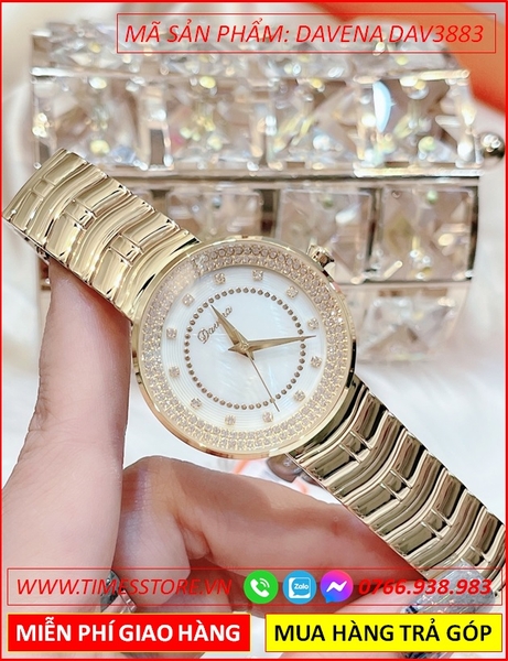 Set Đồng hồ Nữ Davena Mặt Tròn Đá Swarovski Vàng Full Gold Luxury (38mm)