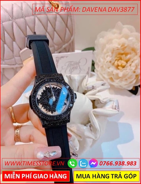 Đồng hồ Nữ Davena Mặt Xoay Ngôi Sao Full Đen Đá Swarovski (37mm)