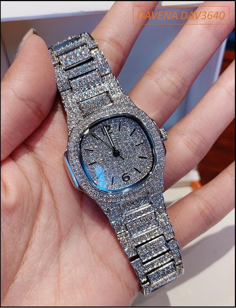 Đồng hồ Nữ Davena Mặt Vuông Đính Full Hạt Đá Swarovski (34mm)