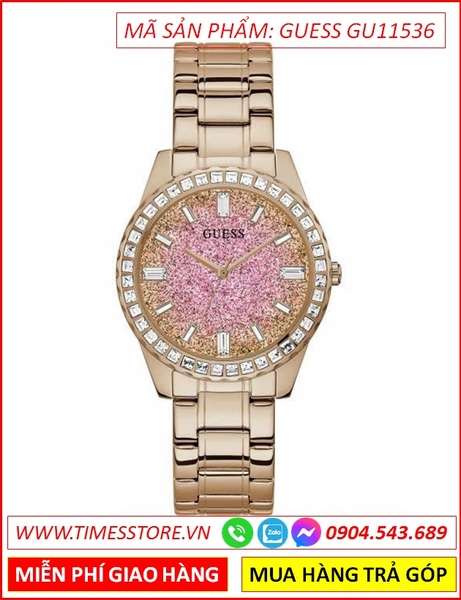 Đồng Hồ Nữ Guess Glitter Burst Mặt Đính Đá Hồng Dây Rose Gold