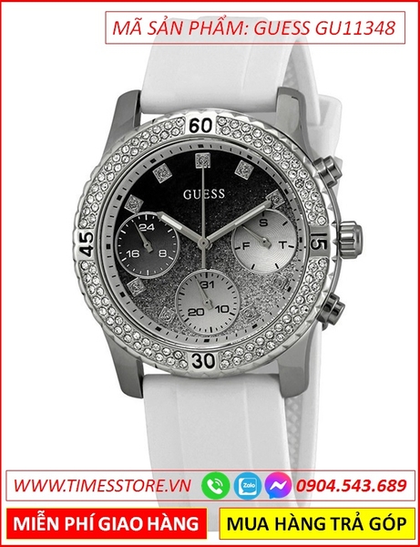 Đồng Hồ Nữ Guess Luxury Mặt Tròn Ombre Xanh Dây Silicone Trắng