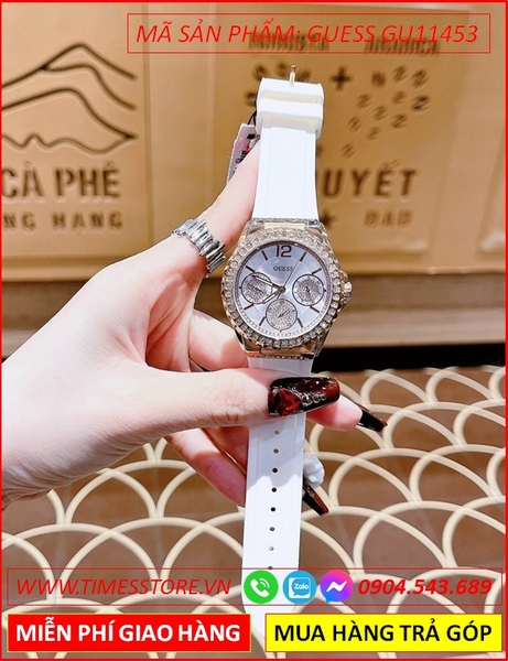 Đồng Hồ Nữ Guess Chronograph 6 Kim Dây Silicone Trắng