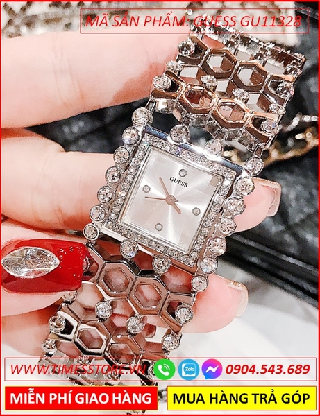 Đồng Hồ Nữ Guess Mặt Vuông Đính Đá Swarovski Vòng Tay