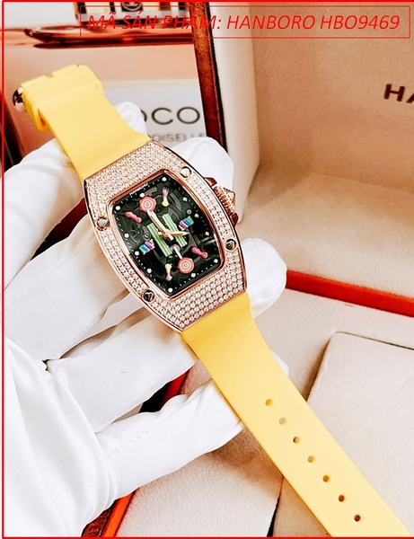 Đồng hồ Hanboro Nữ Mặt Oval Candy Rose Gold Silicone Vàng (36mm)