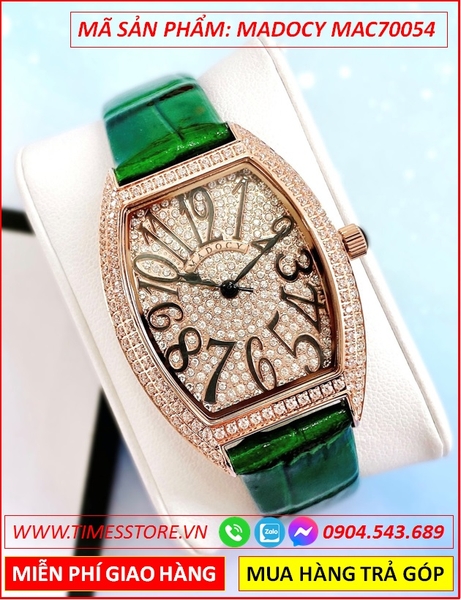 Đồng Hồ Nữ Madocy By Christian Mặt Oval Rose Gold Dây Da Xanh (36mm)