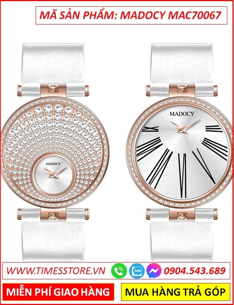 Đồng Hồ Nữ Madocy Tựa Piaget Full Đá Rose Gold Dây Silicone Trắng