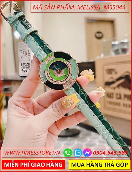 Đồng hồ Nữ Melissa Bulgari Mặt Xoay Rose Gold Dây Da Xanh