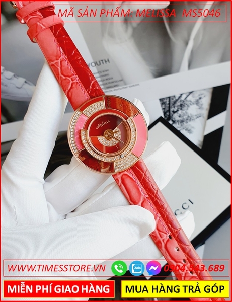 Đồng hồ Nữ Melissa Bulgari Mặt Xoay Rose Gold Dây Da Màu Đỏ