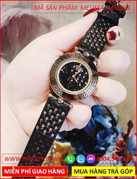 Đồng hồ Nữ Melissa Tựa Versace Mặt Tròn Vàng Gold Dây Da