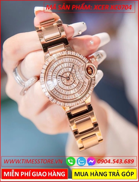 Đồng Hồ Nữ Xcer Tựa Cartier Full Đá Dây Kim Loại Rose Gold (36mm)