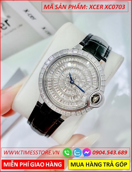 Đồng Hồ Nữ Xcer Tựa Cartier Mặt Full Pha Lê Dây Da
