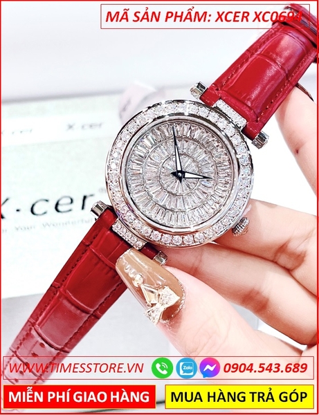 Đồng Hồ Nữ Xcer Tựa Franck Muller Double Mystery Dây Da Đỏ
