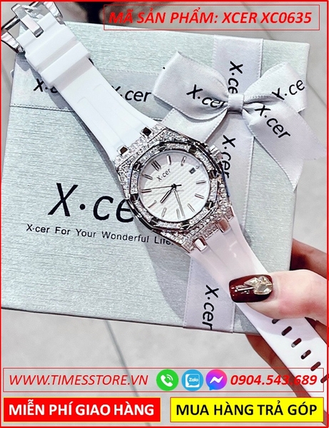 Đồng Hồ Nữ Xcer Tựa Hublot Đính Đá Swasrovski Dây Cao Su Trắng