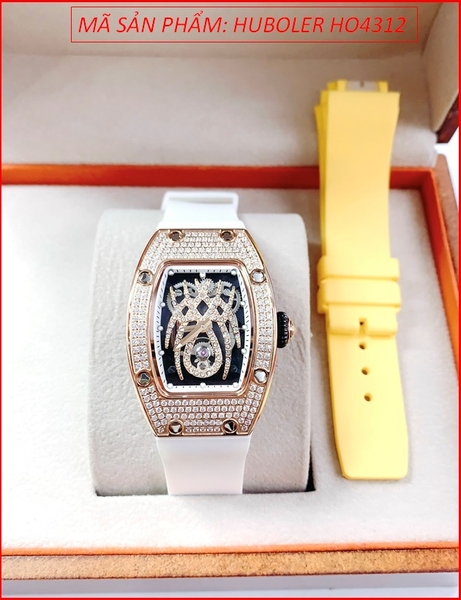 Set Đồng hồ Nữ Huboler Mặt Nhện Đính Full Đá Swarovski Rose Gold
