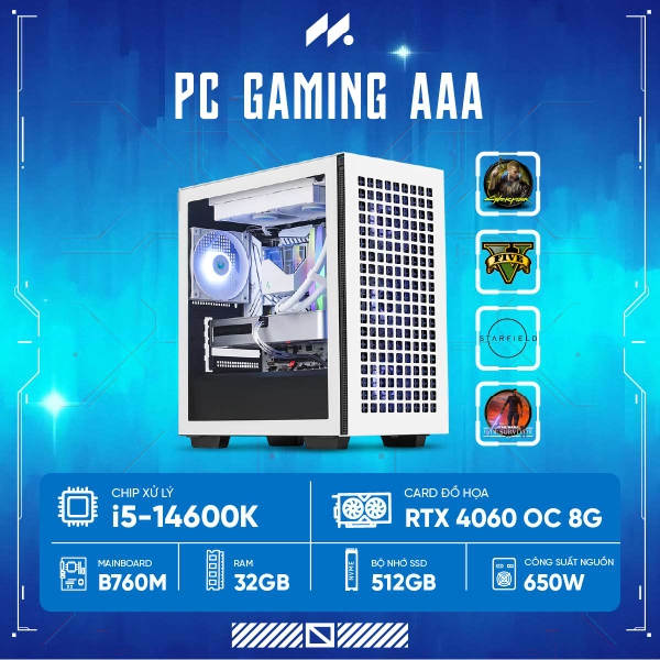 PC GAMING-AAA i5K-4060 (i5-14600K, RTX 4060 OC 8GB, Ram 32GB, SSD 512GB, 650W)