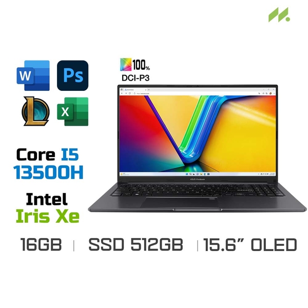 Laptop Asus Vivobook 15 OLED A1505VA-L1114W (i5-13500H, Iris Xe Graphics, Ram 16GB DDR4, SSD 512GB, 15.6 Inch OLED FHD)