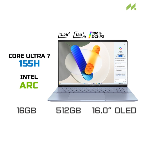 Laptop ASUS Vivobook S 16 OLED S5606MA-MX051W (Ultra 7 155H, Arc Graphics, RAM 16GB LPDDR5X, SSD 512GB, 16 Inch OLED 3.2K 120Hz 100% DCI-P3)