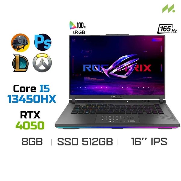 Laptop Gaming Asus ROG Strix G16 G614JU-N3135W (i5-13450HX, RTX 4050 6GB, Ram 8GB DDR5, SSD 512GB, 16 Inch IPS WUXGA 165Hz FHD+)