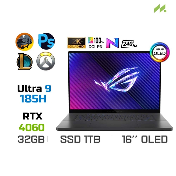 Laptop Gaming Asus ROG Zephyrus G16 GU605MV-QR135W (Ultra 9 185H, RTX 4060 8GB, Ram 32GB LPDDR5X, SSD 512GB, 16 Inch OLED 2.5K)