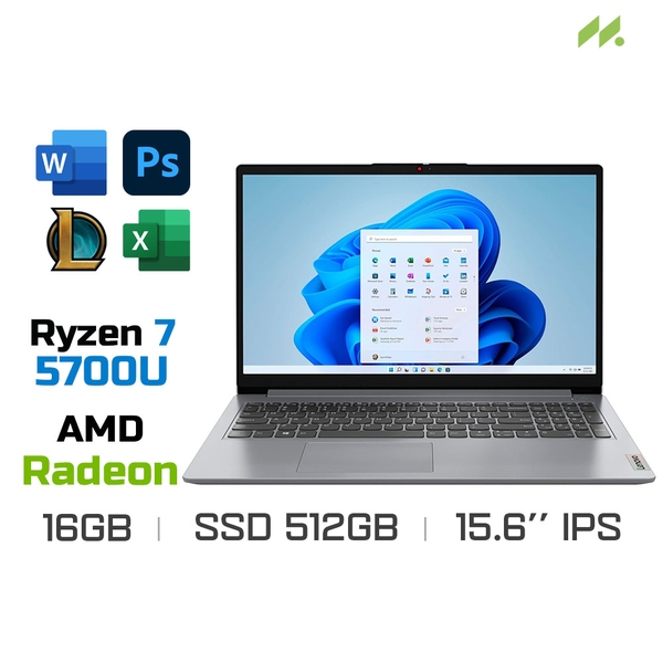 Laptop Lenovo IdeaPad 1 15ALC7 82R400C1VN (Ryzen 7 5700U, Radeon Graphics, Ram 16GB DDR4, SSD 512GB, 15.6 Inch IPS FHD)