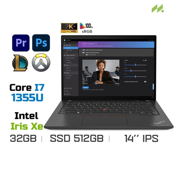 Laptop Lenovo ThinkPad T14 Gen 4 21HD006KVN  (i7-1355U, Iris Xe Graphics, Ram 32GB DDR5, SSD 512GB, 14 Inch IPS 2.2K)