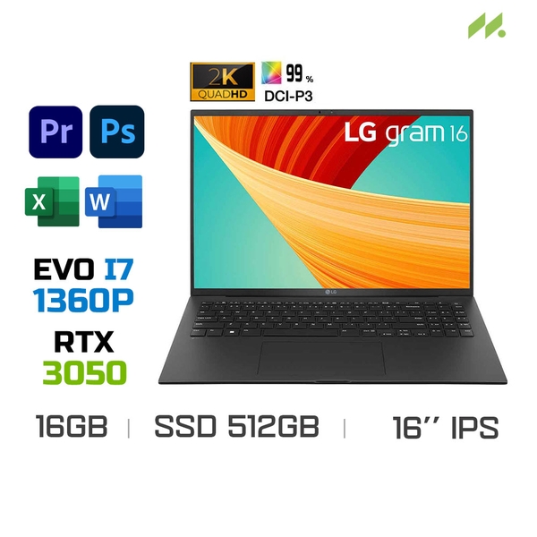 Laptop LG Gram 2023 16Z90R-E.AH75A5 (i7-1360P EVO, RTX 3050 8GB, Ram 16GB LPDDR5, SSD 512GB, 16 Inch IPS WQXGA)