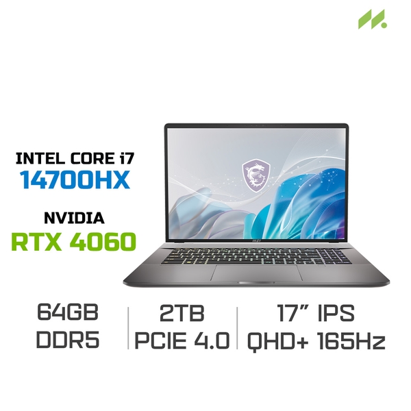 Laptop MSI Creator Z17 HX Studio A14VFT-273VN (i7-14700HX, RTX 4060 8GB, RAM 64GB DDR5, SSD 2TB, 17 Inch IPS QHD+ 165Hz Touch)