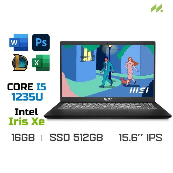 Laptop MSI Modern 15 B12M-628VN (i5-1235U, Iris Xe Graphics, Ram 16GB DDR4, SSD 512GB, 15.6 Inch IPS FHD)