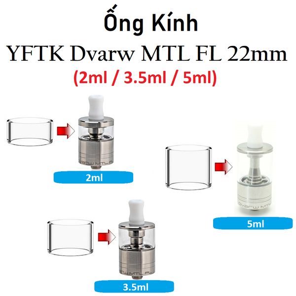 Ống Kính Thủy Tinh Cho Buồng Đốt YFTK Dvarw MTL FL 22mm (2ml / 3.5ml / 5ml)