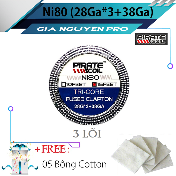 ⚡️ 28Ga*3+38Ga ⚡️ Dây Quấn Coil PIRATE-COIL NI80 Fused Clapton - Dây dẫn nhiệt DIY, build coil, trở