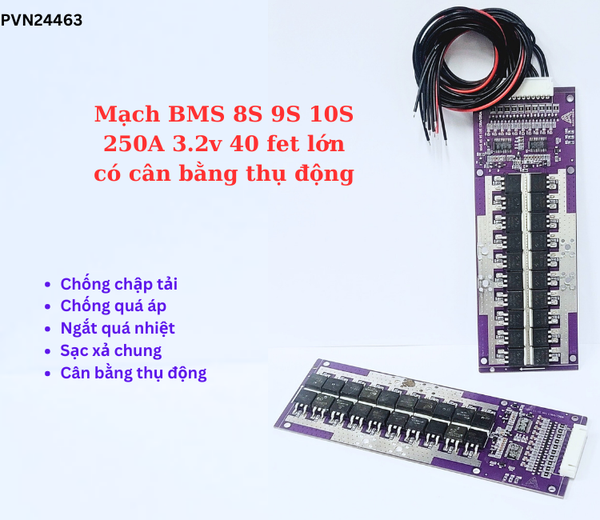 Mạch BMS 8S 9S 10S 250A pin 3.2v bảo vệ sạc xả, chống chập tải G2-D11