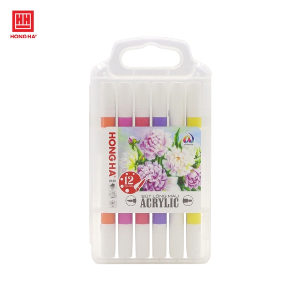 Bút lông màu Acrylic 2 đầu Hồng Hà 12 màu - 8145