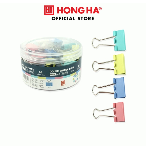 Kẹp bướm, kẹp giấy màu Hồng Hà 25mm (hộp 48 chiếc) - 6640