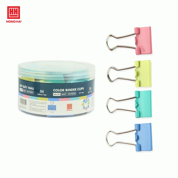 Kẹp bướm, kẹp giấy màu Hồng Hà 41mm (hộp 24 chiếc) - 6642