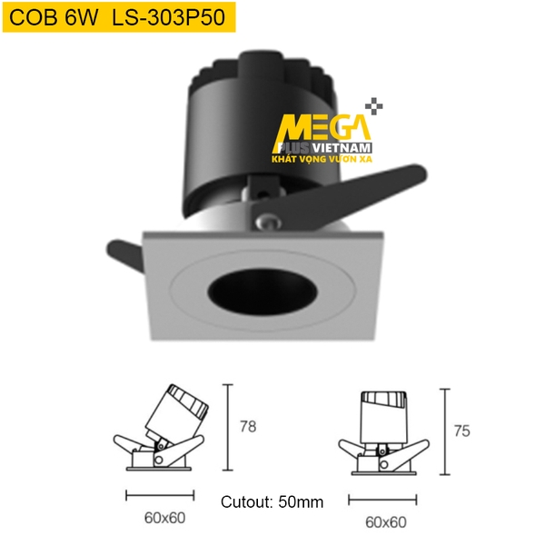 den-led-downligt-cob-6w-vuong-am-tran-dieu-chinh-goc-chieu-ls-304p50