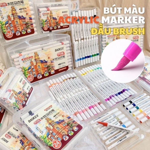 Bút Màu Acrylic Marker Brush Đầu Mềm Vẽ Đa Chất Liệu BAOKE