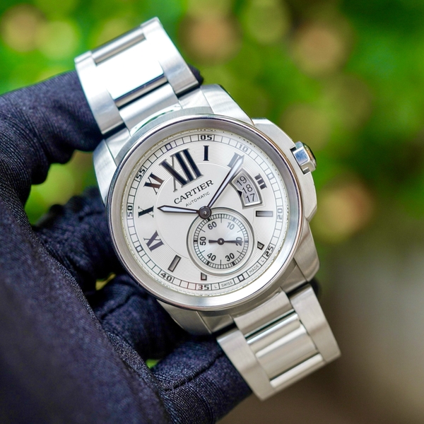 Cartier Calibre de Cartier Steel Silver Dial Mens 42mm Automatic Watch W7100015 Diamond Watch