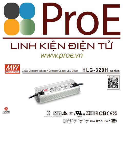 Bộ nguồn LED Meanwell HLG-320H-24 (320W 24V 13.34A)