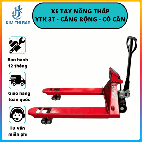 Xe nâng tay thấp YTK 3T - Càng rộng - Có cân