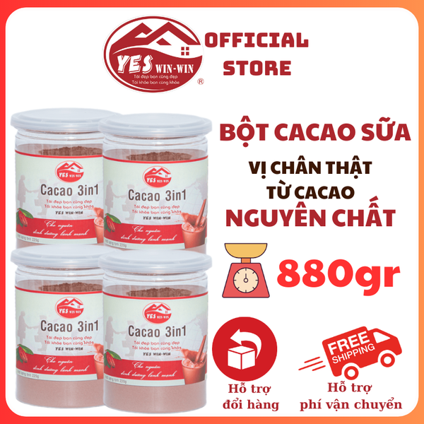 880G Bột Cacao Sữa Yeswinwin - Đậm Vị Chân Thật Từ Cacao Nguyên Chất  - 4 lon x 220gr - Yeswinwin