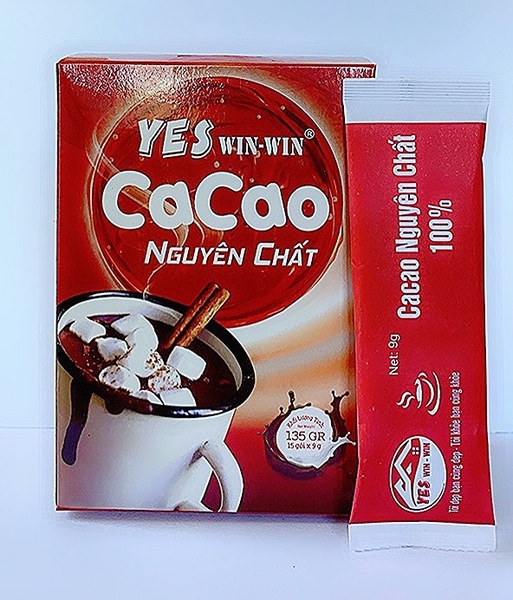 Bột Cacao Nguyên Chất 100% HẢO HẠNG - Hộp giấy 15 gói x 9g - Yeswinwin