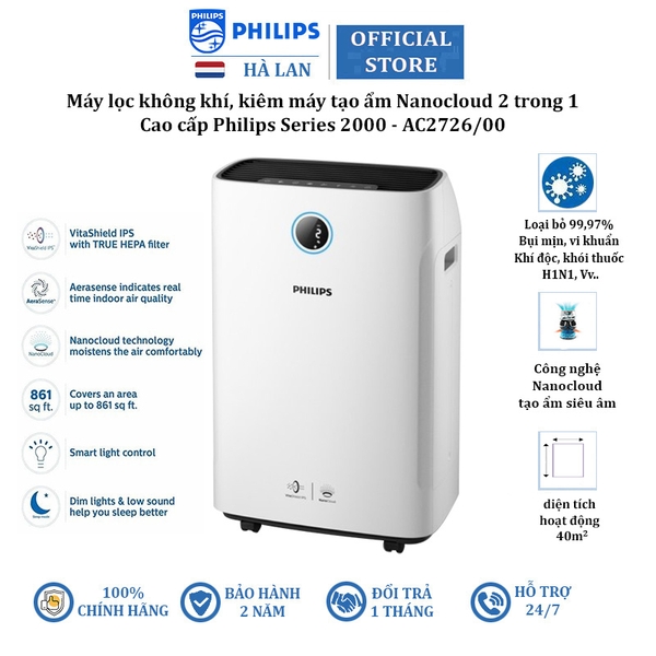 Máy lọc không khí 2 trong 1 Philips Series 2000 AC2726/00 kèm chức năng tạo độ ẩm