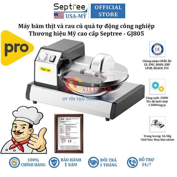 Máy băm thịt và rau củ quả tự động công nghiệp, dùng cho nhà hàng và khách sạn. Thương hiệu Mỹ cao cấp Septree - GJ805
