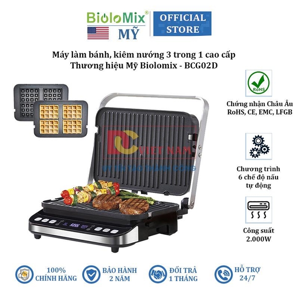 Máy làm bánh kiêm nướng 3 trong 1 cao cấp Biolomix BCG02D