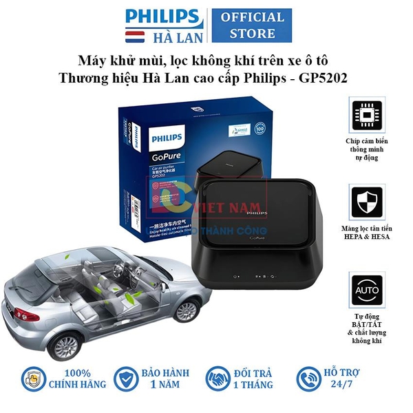 Máy khử mùi, lọc không khí trên xe ô tô. Thương hiệu Hà Lan cao cấp Philips - GP5202